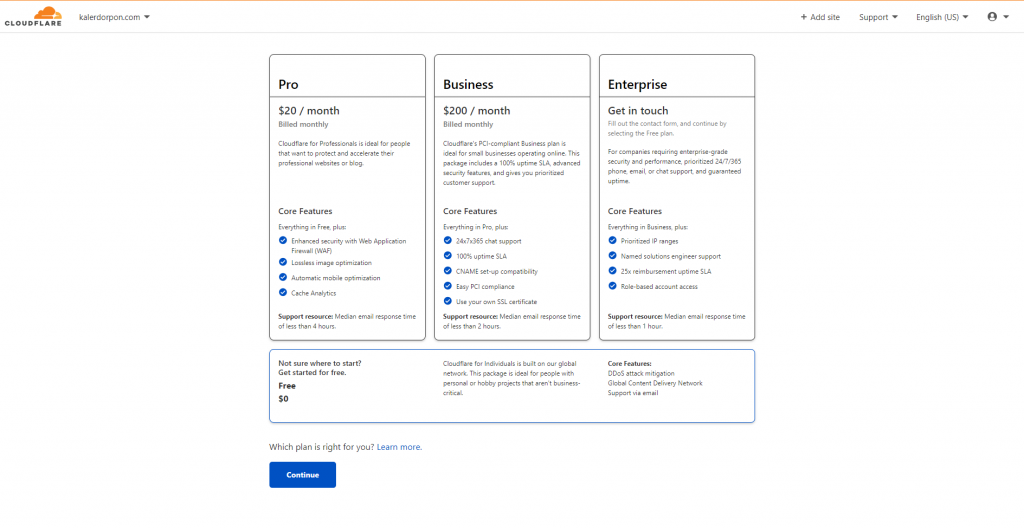 Select Cloudflare Plan